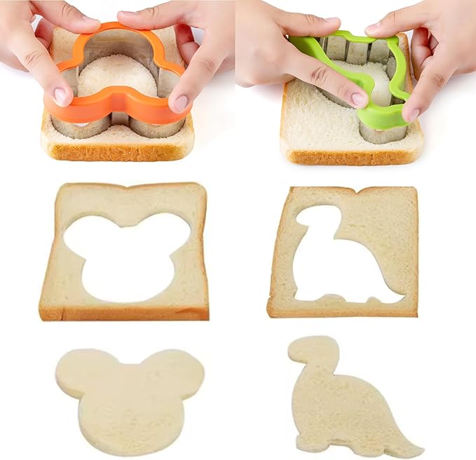 Sandwich Cutters for Kids Lunch 12 Pcs, Kimfead Cookie Cutters Set, Vegetable Fruit Cutters Shapes, Stainless Steel Biscuit Cutters, Dinosaur Mouse Heart Star