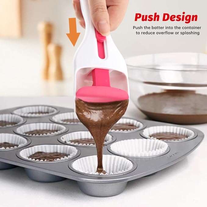 4 Cup Pancake Batter Dispenser with Cupcake Scoop Batters Dispenser,Pancake Waffl Mix Dispenser with Squeeze Handle & Measuring Marks,for Cupcake,Muffins, Crepes & Cupcakes(red)