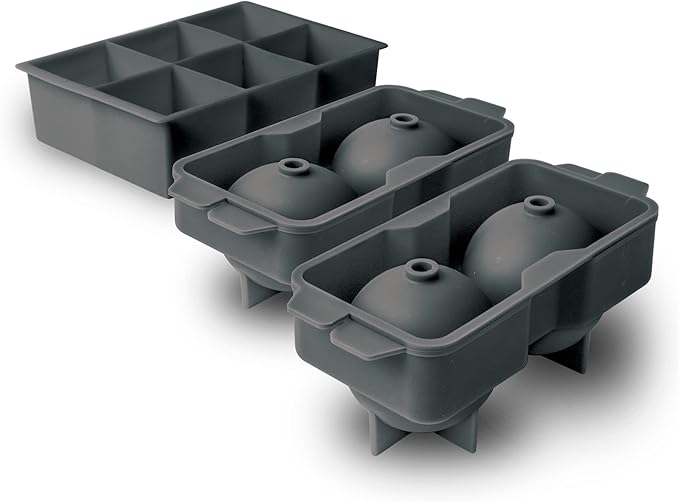 Tovolo Whiskey Ice Mold Set 2 Ball Sphere Molds Single Silicone Ice Tray Easy Release Ice Maker 6 Large Cubes 4 Spheres for Whiskey Cocktails Beverages, BPA Free Cocktail Ice Set for Cubes Spheres