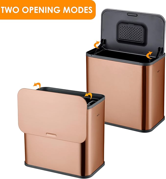 RedFactor Stainless Steel Hanging Trash Can with Lid and Inner Bucket – Slim 1.3 Gallon Odor-Free Compost Bin for Kitchen Cabinet, Countertop, Under Sink, or Bathroom (Copper)
