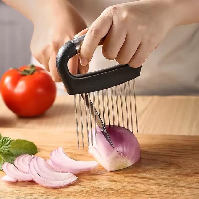 Large Onion Holder for Slicing, Stainless Steel Onion Slice Holder Lemon Slicer Cutter for Slicing, Food Slicer Vegetable Chopper Cutter Assistant Tool forSlicing Meat Lemon Potato Tomato (14Pin-1Pcs)