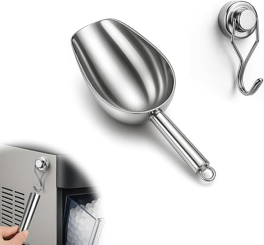 Stainless Steel Ice Scoop for Freezer with Magnetic Hook - Ice Scoop for GE Profile Opal 2.0 Nugget Ice Maker, for Kitchen Bar Party Accessories (3OZ-Silver)