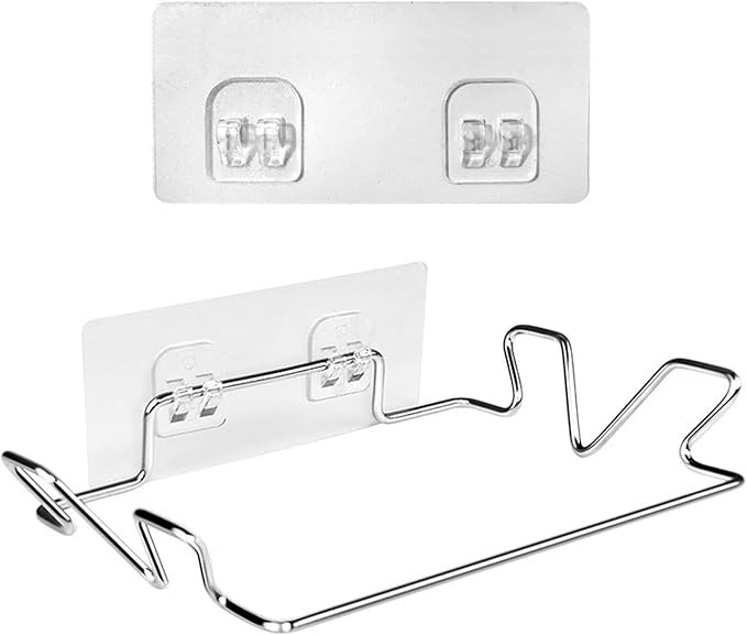 Stainless Steel Trash Bag Holder, Hanging Trash Can Rack for Cabinets/Door/Cupboards/Wall, Plastic Bag Holder with 3Pcs Adhesive Wall Sticker, Kitchen Under Sink Dishcloth Rack