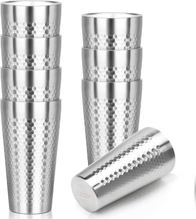 Metal Cup, 19 oz Insulated Tumbler, 8 Pack Double Wall Unbreakable Stackable Water Tumblers Premium Insulated Stainless Steel Cups Drinking Glasses for Home Travel Camping Outdoor