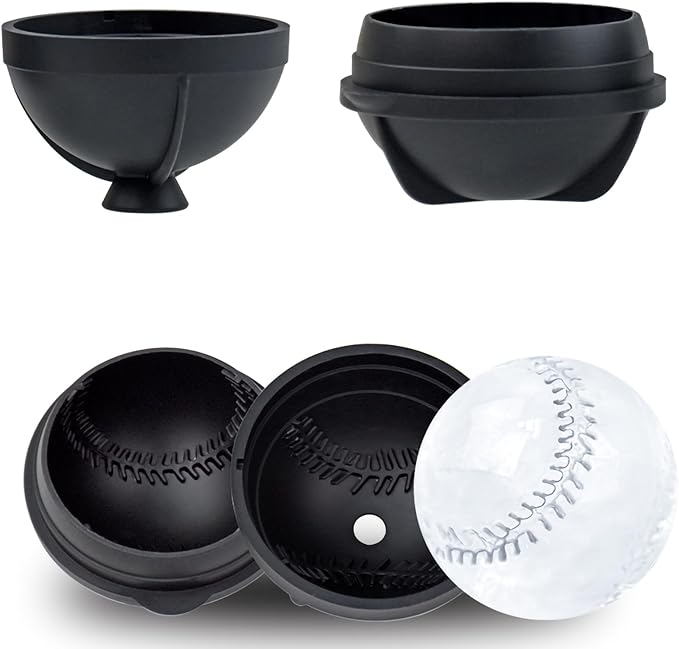 Bangp Baseball Ice Cube Molds Set of 4,Whiskey Round Ice Cube Molds,Novelty Sphere Ice Molds Create 2.5 Inch Baseball Shaped Ice Balls - Each Stone Keeps Your Drinks Cool and Unique,for Men and Women