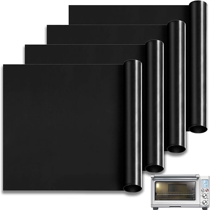 4 Packs Oven Liners for Bottom of Oven, 13.4"x10.8" Pre-Cut Rectangle Reusable Fiberglass Heat Resistant Non-Stick Mat Accessories for Breville BOV845BSS Smart Oven Pro Countertop Oven Air Fryer