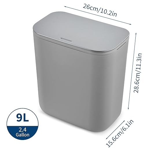 2.4 Gallon/9L Hanging Trash Can with Stainless Steel Lid, Mountable Compost Bin for Kitchen Cabinet Door, Under Sink Food Waste Container for RV, Bathroom, Office