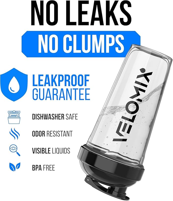 VELOMIX -6 PACK- 28 oz Protein Shaker Bottle for Protein Mixes -6x Wire Whisk | Leak Proof Shaker Cups for Protein Shakes | Large, Stackable Protein Shaker Bottle Pack