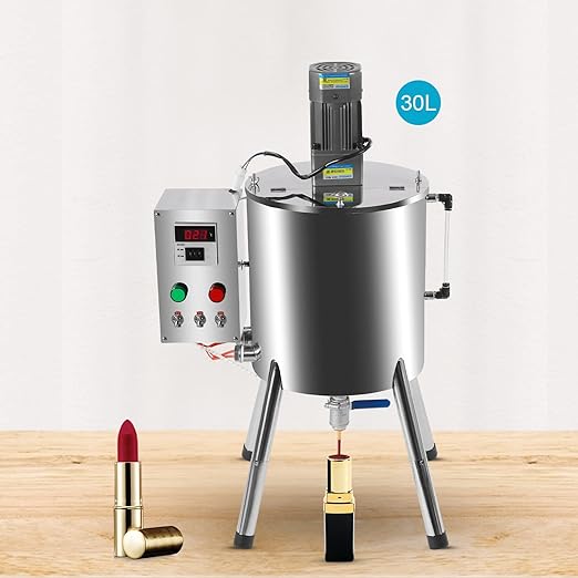 120W 110V Heated Mixing Tank, Stainless Steel Heating Stirring Pot with Stirrer & Temperature Control, for Lipstick Filling, Candle Making, Melting Shoe Polish Ointment Petroleum Jelly (30L)