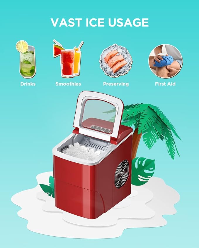 Silonn Fast Countertop Ice Maker, 9 Cubes in 6 Mins, 26lbs Per Day, 2 Bullet Ice Sizes, Self-Cleaning Portable Ice Machine with Scoop & Basket for Home Kitchen Office