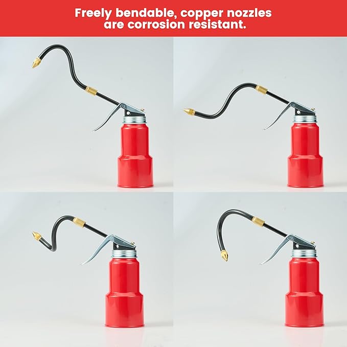 2-Pcs Oil Can Hand Pump Oiler Metal Pump Oil Can 8oz. (250ml) with Metal Straight & Long Flex Spout