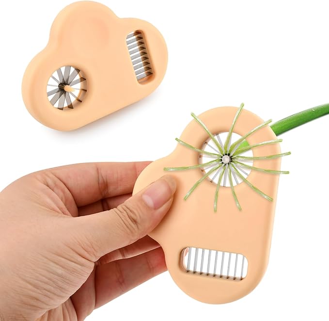 Green Onion Shredder & Slicer, 12 Blade Stainless Steel Scallion Cutter with Safety Design, Removable Blade Bean Slicer, Perfect for Blooming Onion, Chili & Celery(COLOR:orange)