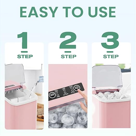 NEWBULIG Ice Makers Countertop with Handle, Portable Ice Machine, 9 Bullet Ice Cubes in 6 Mins, 26lbs in 24Hrs, Auto-Cleaning, with Basket and Scoop, for Home, Kitchen, RV, Camping,Light Pink