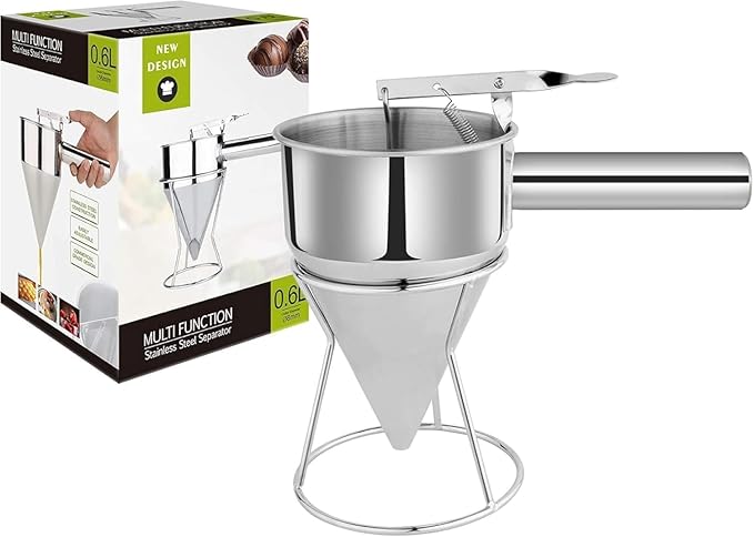 Pancake Batter Dispenser, Multi-Caliber Stainless Steel Funnel Cake Dispenser with Stand Waffle Batter Dispenser Pancake Maker Cooking Tools (0.6L)