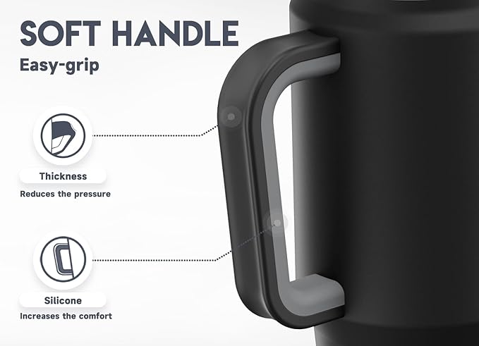 Meoky 32 oz Tumbler with Handle, Insulated Tumbler with Lid and Straw, Stainless Steel Travel Mug, Keeps Cold for 24 Hours, 100% Leak Proof, Fits in Car Cup Holder (Night)
