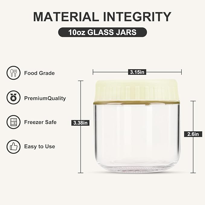 SHOWIN Overnight Oats Containers with Lids, 10oz Glass Jars with Lids 2 pcs, Milk White, Wide Mouth Mason jars for Salad, Yogurt, Snacks, Meal Prep