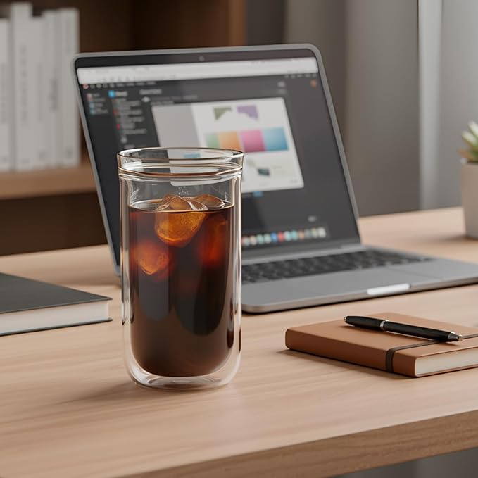 Aquach Double Wall Glass Cup 16oz 2pcs, Clear Insulated Coffee Drinking Glasses, Single Mouth/Double Body