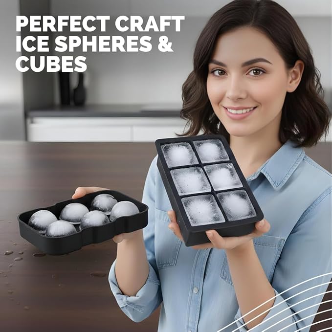 Ice Molds for Freezer with Lid – Silicone Ice Ball Mold for Whiskey & Cocktails, Slow Melting Round Ice Balls, BPA Free Flexible Ice Tray, Easy Release (black)
