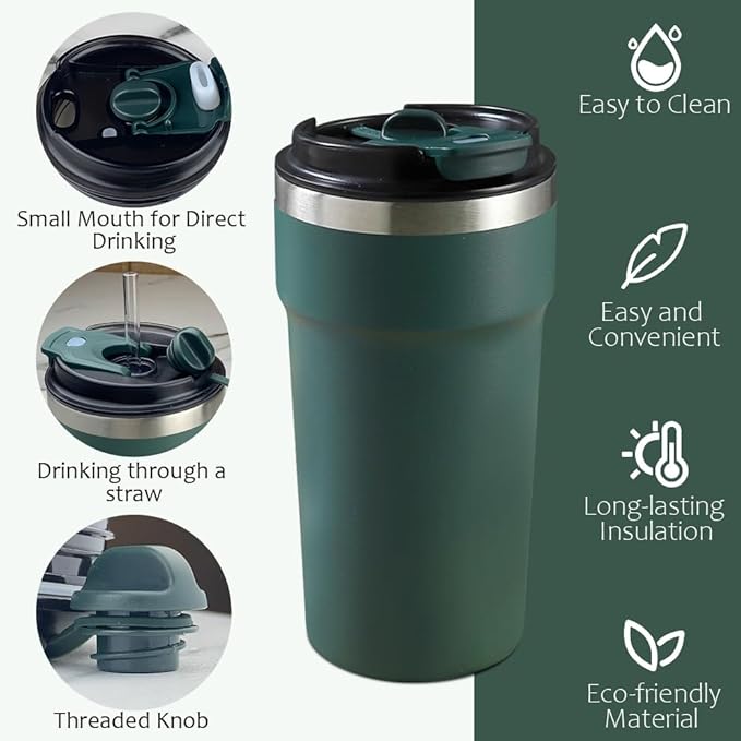 SPLMIFA Travel Coffee Mugs Leak-Proof, Reusable Coffee Cups with Lids, Stainless Steel Vacuum Insulated Coffee Tumblers, Thermal Insulation Cups for Men and Women Hot & Cold Drinks(4th-Green, 16OZ)