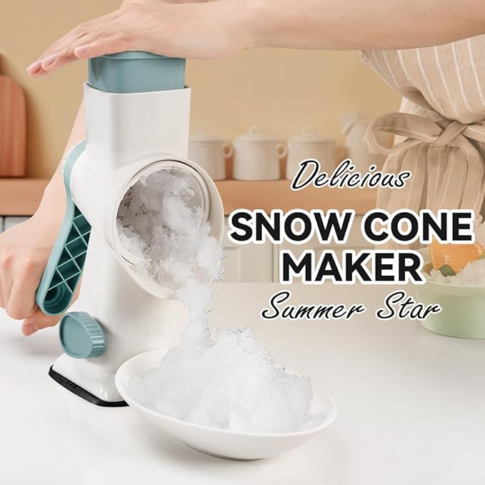 Rotary Ice Shaver with Handle Manual Hand Crank Snow Cone Maker Machine Qucik Shaved Ice Maker with Suction Feet, All Ice Cubes Fitted.Premium Portable Ice Crusher and Shaved Ice Machine.