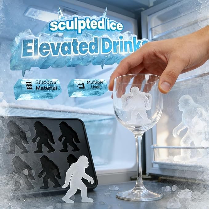 Bigfoot Ice Mold, 6 Cavity Monster Ice Tray Sasquatch Shape Silicone Ice Cube Mold, Reusable Funny Bigfoot Ice Cube Mold for Whiskey Party Drinks DIY Ice Cubes
