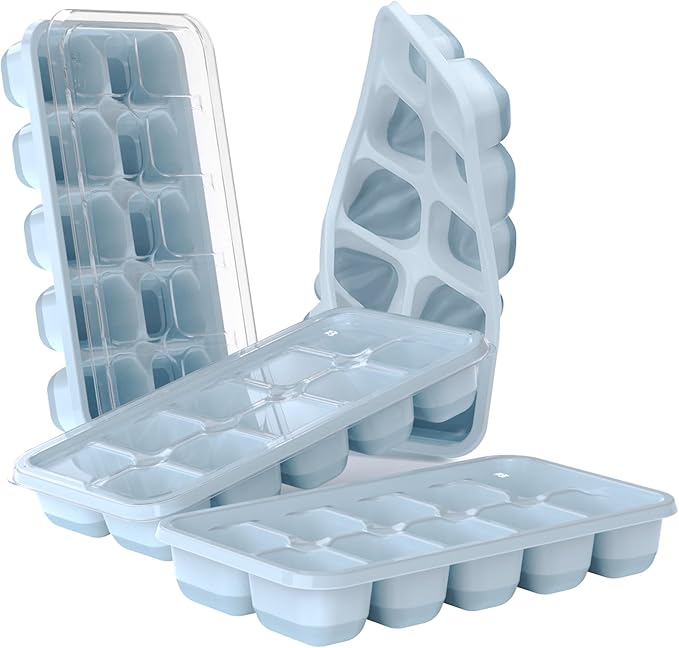 DOQAUS Ice Cube Tray with Lids - 4 Pack Stackable Silicone Ice Trays for Freezer, BPA & LFGB Safe, Easy Release for Kitchen, RV, Cocktail, Coffee, Soup & Food