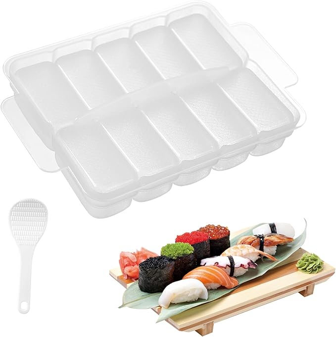 AYCCNH 10 in 1 Mini Japanese Onigiri Sushi Mold, Nigiri Bento Rice Ball Mold Rectangular Sushi Maker…