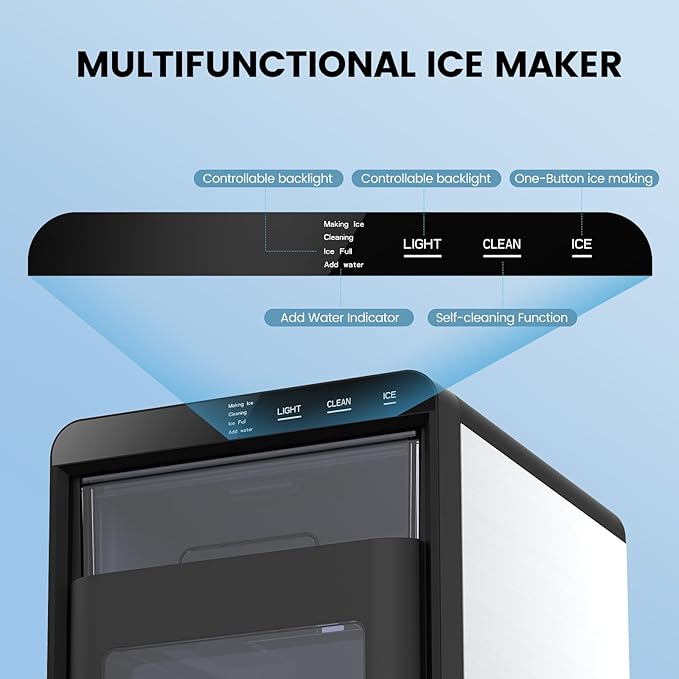 Electactic Nugget Ice Maker Countertop, Chewable Pellet Ice Machine with Handle, 44lbs Per Day Portable Ice Makers, Auto-Cleaning Ice Machine with Basket and Scoop for Home/Party/RV/Camping (Silver)