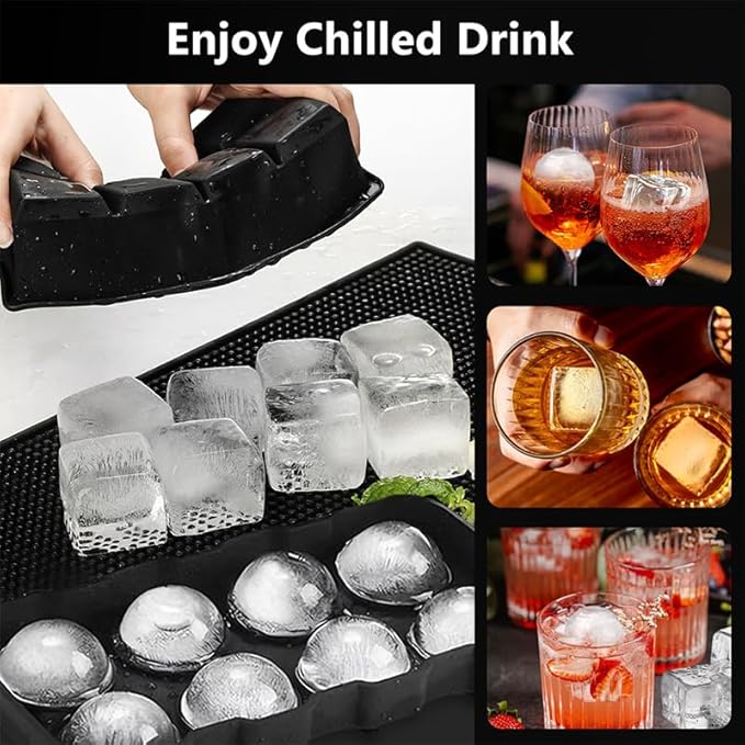 2-Inch Silicone Ice Cube Tray with Lid - Large Sphere Ice Mold & Square Ice Cube Maker for Whiskey, Cocktails, Bourbon - Easy Release, BPA Free, Set of 2