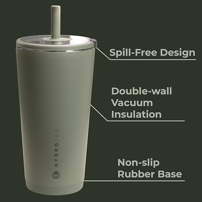 HydroJug Everyday Tumbler 20 oz – Ceramic-Lined Insulated Tumbler with Straw and Soft-Touch Lid, Cup Holder Friendly, Double-Wall Vacuum Insulation, Reusable Travel Cup – Courtyard