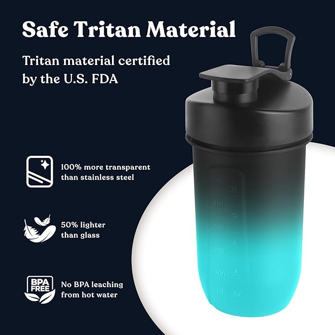 BuildLife Protein Shaker Bottle, 20oz Tritan Shaker Cup with Silent Mixing Grid – Lump Free Shakes 600ML for Pre Workout Protein & Smoothies, BPA-Free Leakproof Dishwasher Safe (BlackBlue+BlackOrange)