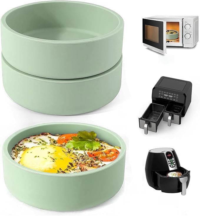 3Pcs ZHYEEDAA Air Fryer Egg Mold,Silicone Egg Molds, Individual Egg Bite Maker Reusable Egg Molds, Microwave Egg Cooker, BPA Free, Dishwasher Safe (Round- avocado green)