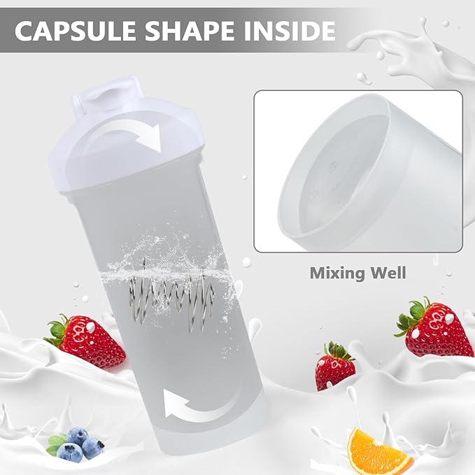 Protein Shaker Bottle 24oz- Leak- Proof GYM Shaker Cup with Handle and Mixing Ball Effortlessly Blend Drinks, Stay Hydrated During Workouts - BPA Free (WHITE)