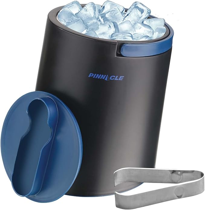 PINNACLE Insulated ice bucket for parties with Tong that fit into Lid - Stainless Steel ice bucket for cocktail bar with Collapsible Handles for indoor/outdoor bar, BPA Free (blue)