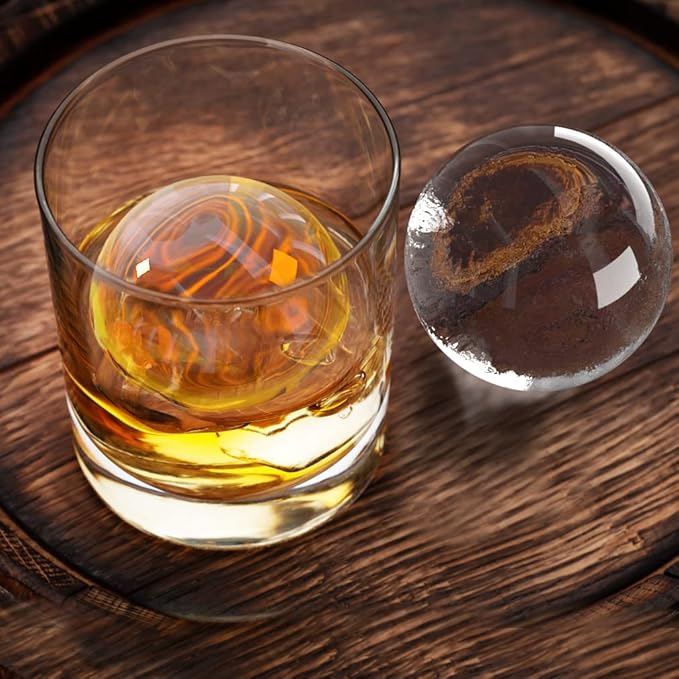 TINANA Clear Ice Ball Maker, 2.5” Crystal Clear Ice Cube Tray Make 2 Large Sphere Ice Balls for Whiskey Cocktails & Bourbon