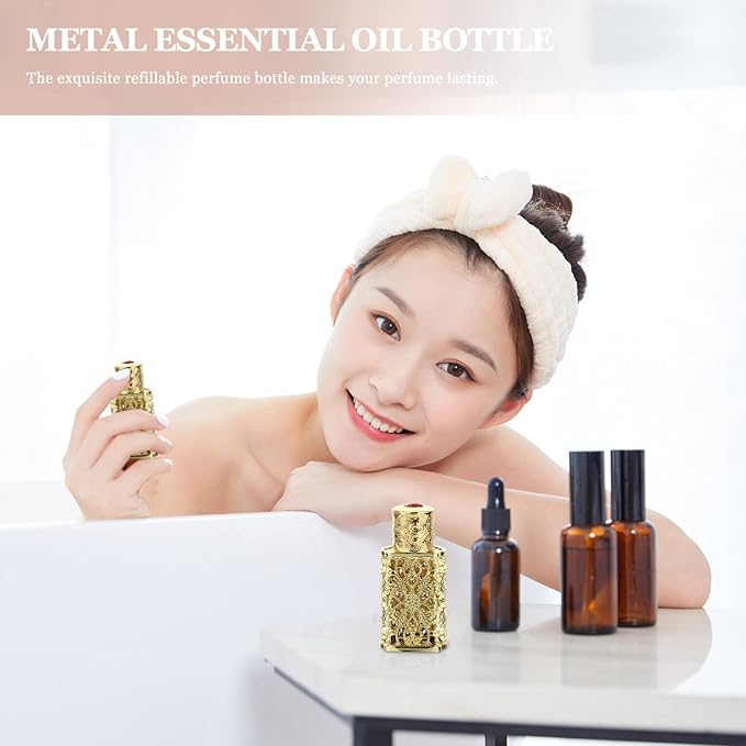 FRCOLOR Hollow Flower Engraved Essential Oil Spray Bottles 3-Pack 1Oz Vintage Refillable Travel Perfume Containers for Cosmetic and Fragrance
