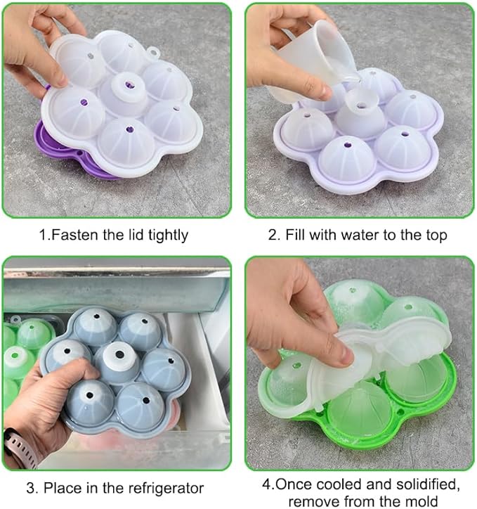 Whiskey Ice Ball Maker – 2” Round Ice Cube Tray with Lid, No-Funnel Fill & Easy Release for Bourbon, Brandy, Chocolate (Basketball Black)