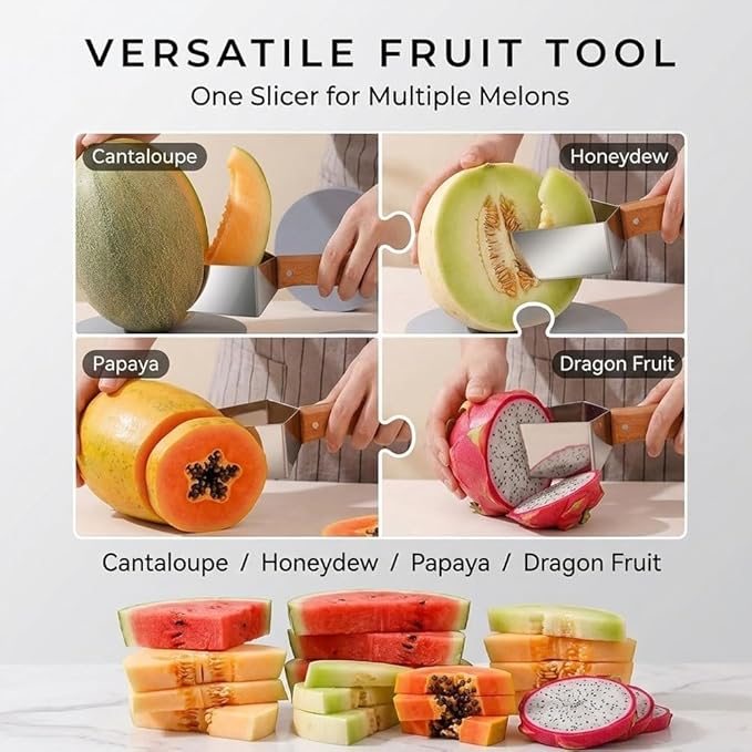 Triangle Watermelon Cutter, Stainless Steel with Wooden Handle -Melon Slicer, Fruit Cutter for Kitchen Gadgets, Stainless Steel Watermelon Slicer Tool for Home Kitchen Camping Picnic (1)