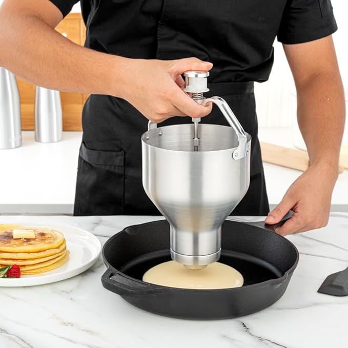 Restaurantware Met Lux 88 Ounce Waffle Batter Dispenser 1 Durable Pancake Dropper - Easy To Use With Portion Control Dial Settings Aluminum Cupcake Batter Dispenser Make Crepes or Biscuits