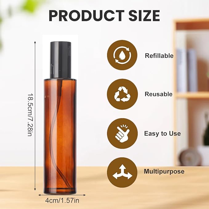 2 PCS 120ml 4oz Amber Glass Spray Bottles Refillable Glass Travel Bottles Fine Mist Spray Bottles Containers Cosmetic Bottles for Essential Oils Perfumes Other Liquids