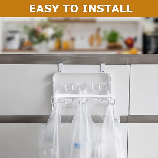 Foldable Trash Bag Holder for Kitchen Cabinet Door, Hanging Garbage Bag Rack, Space-Saving Under Sink Trash Organizer, Durable and Easy to Install