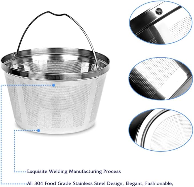 Reusable Stainless Steel Coffee Filter for Mr Coffee 8-12 Cup Drip Brewers, Permanent Replacement Filter, Ultra Fine Mesh, Dishwasher Safe, BPA-Free