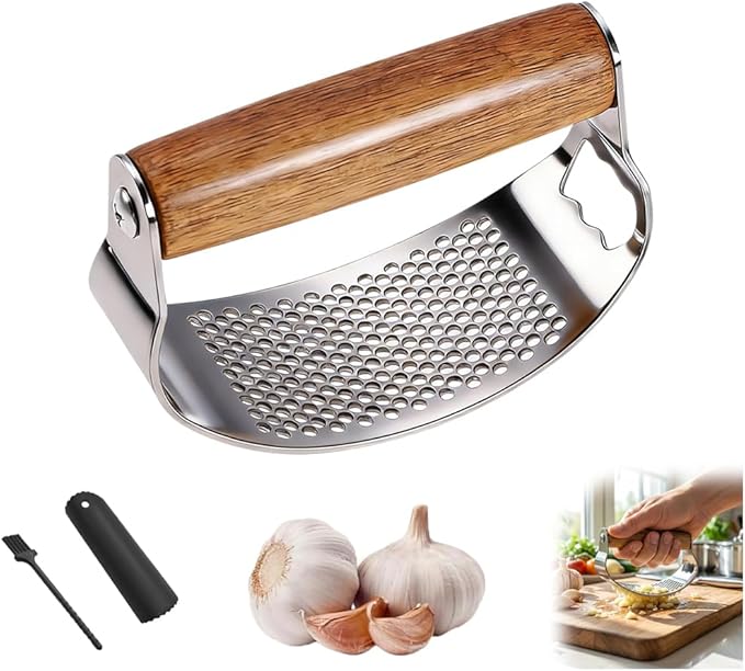 Upgraded Garlic Press Rocker, Manual Garlic Presser with Peeler, Wide Handle Garlic Chopper Grinder for Home Kitchen Gadgets Tools (1PC)
