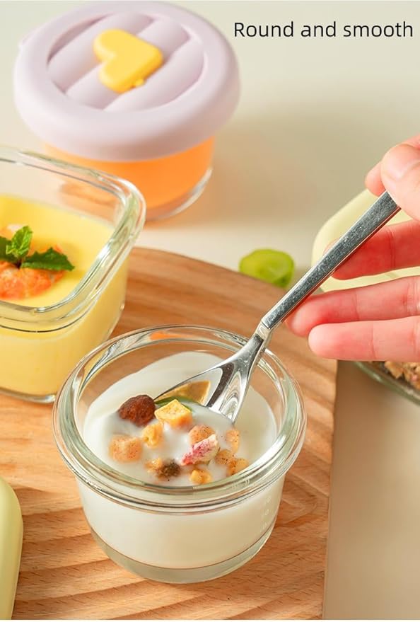 Ivymei Mini Square Round Glass Containers with lids,Small Clear Food Storage Contaiers Glass Food Jars with scale for Food Portion,Dipping Sauce,Snack,Yogurt,Microwave Freezer Safe