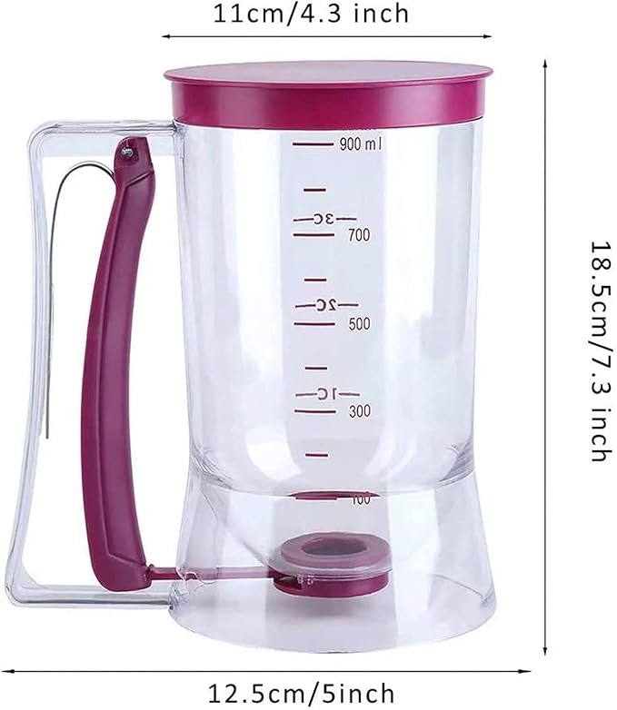 4 Cup Pancake Cupcake Batter Dispense, 900mL Pancake Dispenser For Batter With Measuring Label Squeeze Handle Bracket and Silicone food brush for Cupcakes Crepes, Cake or Any Baked Goods