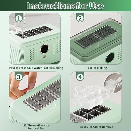 Portable Ice Maker, Fast Ice Making, Quiet, Energy-Efficient, with Ice-Cubes Detachment Rack and Removable Top Cover, Ice Makers Countertop for Home, Office, Parties, Camping, Travel