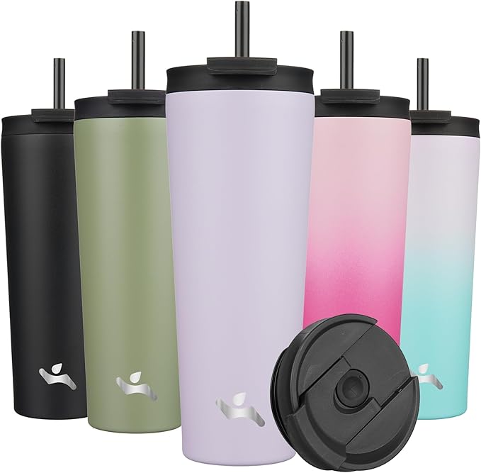 Konokyo 26 OZ Insulated Tumbler with Lid and 2 Straws Stainless Steel Water Bottle Vacuum Travel Mug Coffee Cup,Taro