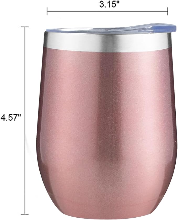 MEZMUT 12 Oz Insulated Wine Tumbler with Lid Double Wall Vacuum Stainless Steel Wine Glass Coffee Mug Insulated Tumbler Cup for Champaign, Cocktail, Beer (Rose Gold, 6 Pack)