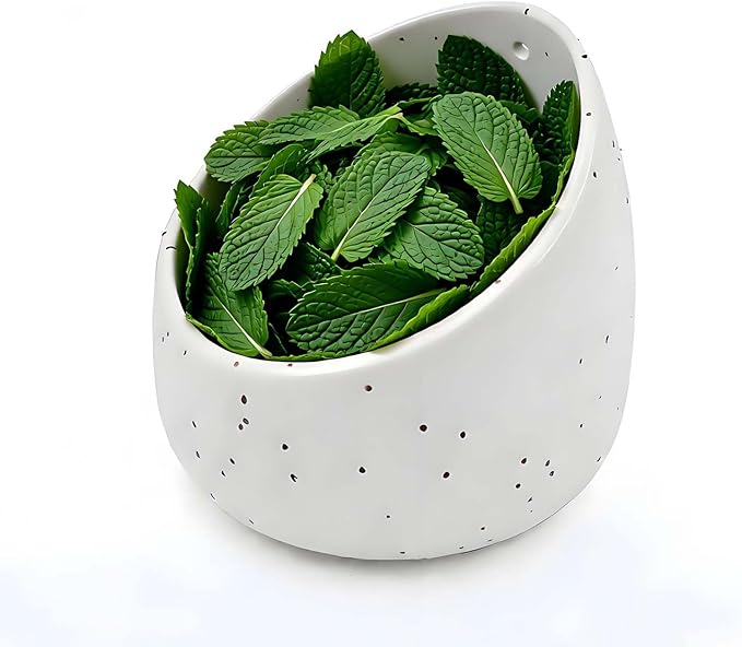 White Ceramic Herb Stripping Bowl with Four Multi-Sized Holes -Efficient Kitchen Tool for Parsley, Basil, Rosemary, Mint, Thyme, Cilantro, Oregano - Handmade Pottery Gadget