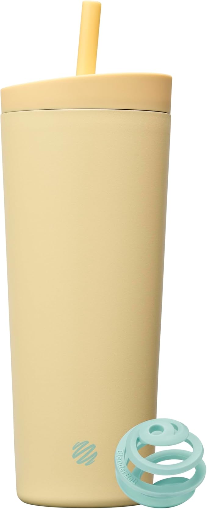 BlenderBottle 2-in-1 Insulated Stainless Steel Shaker Tumbler, Swig Leakproof Lid, Straw, BlenderBall, BPA Free, For Protein Shakes, Smoothies, And Pre Workout, 24 oz, Yellow (Mellow)